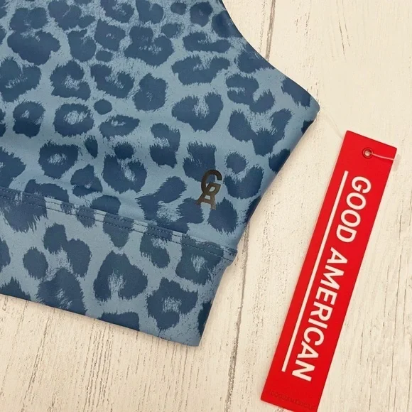 🆕 NWT Good American Blue Leopard Criss Cross Back Sports Bra - Picture 5 of 8